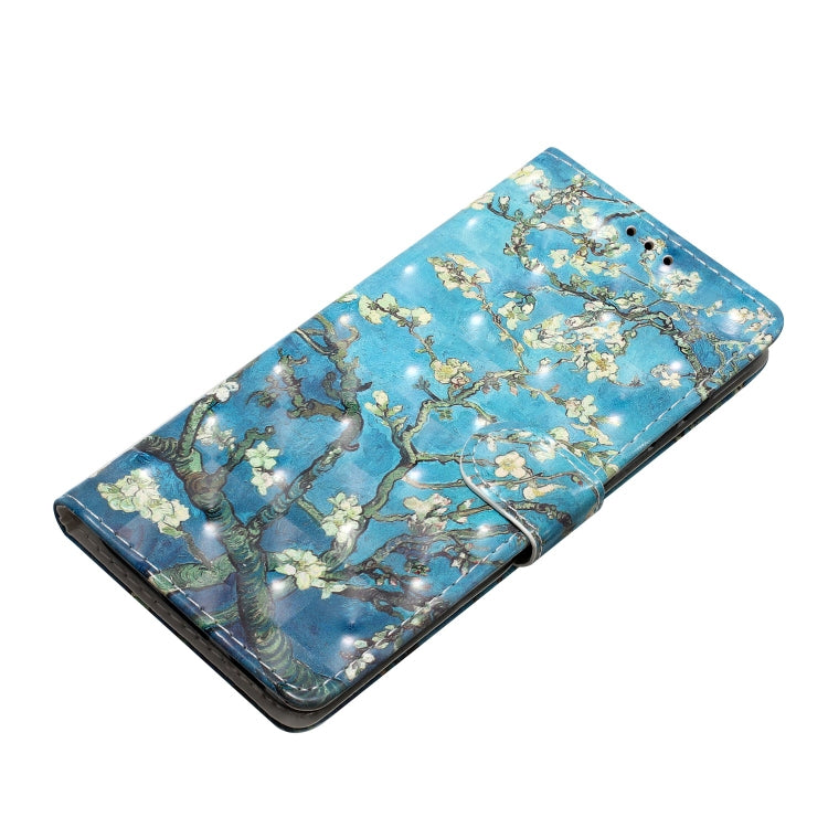 For iPhone 16 3D Pattern Leather Phone Case(Blue Base Apricot Flower) - iPhone 16 Cases by buy2fix | Online Shopping UK | buy2fix