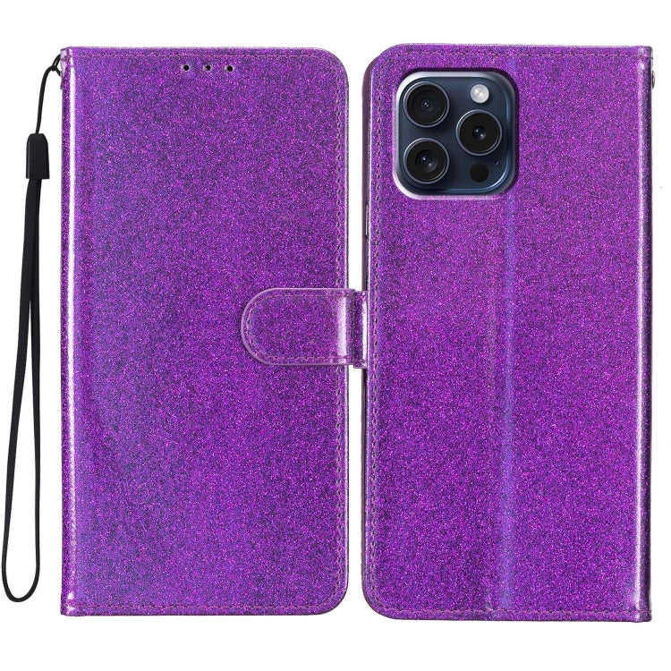 For iPhone 16 Pro Max Glitter Powder Flip Leather Phone Case(Purple) - iPhone 16 Pro Max Cases by buy2fix | Online Shopping UK | buy2fix