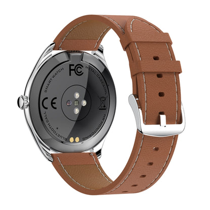 MT55 1.43 inch AMOLED HD Screen Ultra-thin Smart Call Health Watch, Leather Strap(Silver Brown) - Smart Watches by buy2fix | Online Shopping UK | buy2fix