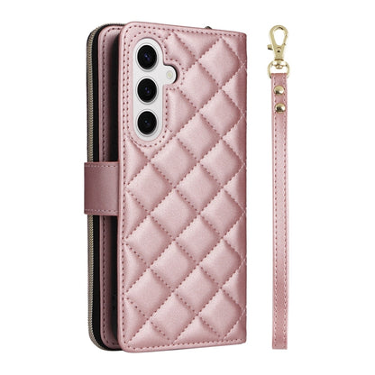 For Samsung Galaxy S25 5G Crossbody Rhombic Zipper Tower Buckle Leather Phone Case with Lanyard(Rose Gold) - Galaxy S25 5G Cases by buy2fix | Online Shopping UK | buy2fix