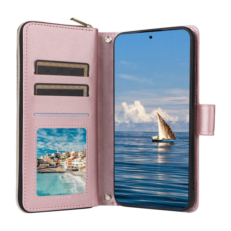 For Samsung Galaxy S25 5G Crossbody Rhombic Zipper Tower Buckle Leather Phone Case with Lanyard(Rose Gold) - Galaxy S25 5G Cases by buy2fix | Online Shopping UK | buy2fix