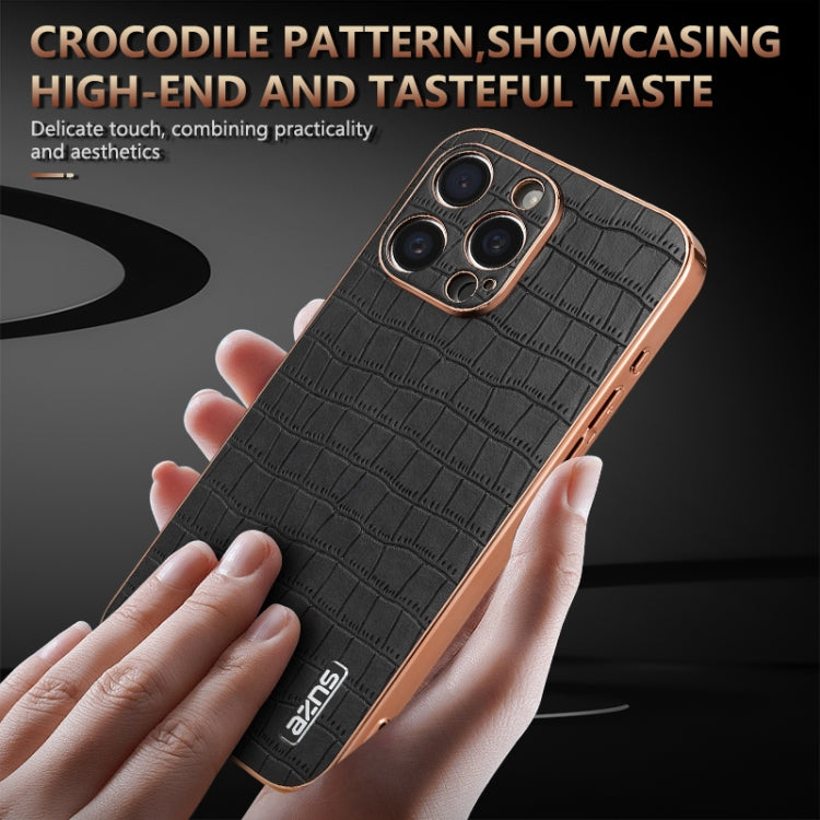 For iPhone 16 Pro Max AZNS Electroplated Frame Crocodile Texture Full Coverage Phone Case(White) - iPhone 16 Pro Max Cases by AZNS | Online Shopping UK | buy2fix