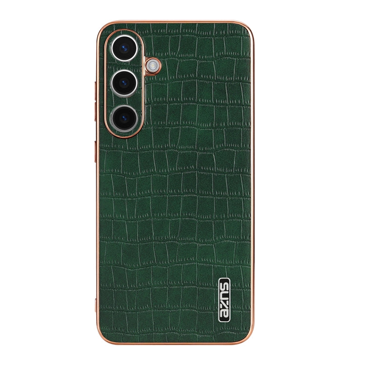 For Samsung Galaxy S24 5G AZNS Electroplated Frame Crocodile Texture Full Coverage Phone Case(Green) - Galaxy S24 5G Cases by AZNS | Online Shopping UK | buy2fix