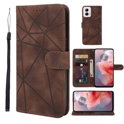 For Motorola Moto G Power 5G 2024 Skin Feel Geometric Lines Leather Phone Case(Brown) - Motorola Cases by buy2fix | Online Shopping UK | buy2fix