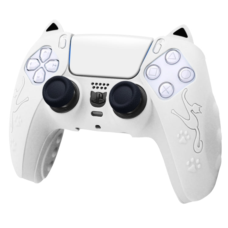 For Sony PS5 Cat Ear Shape Gamepad Silicone Protective Case(White) - Cases by buy2fix | Online Shopping UK | buy2fix