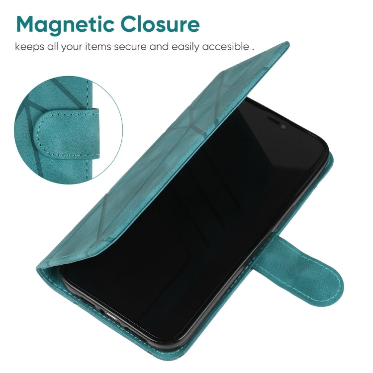 For OnePlus 12 Skin Feel Geometric Lines Leather Phone Case(Green) - OnePlus Cases by buy2fix | Online Shopping UK | buy2fix