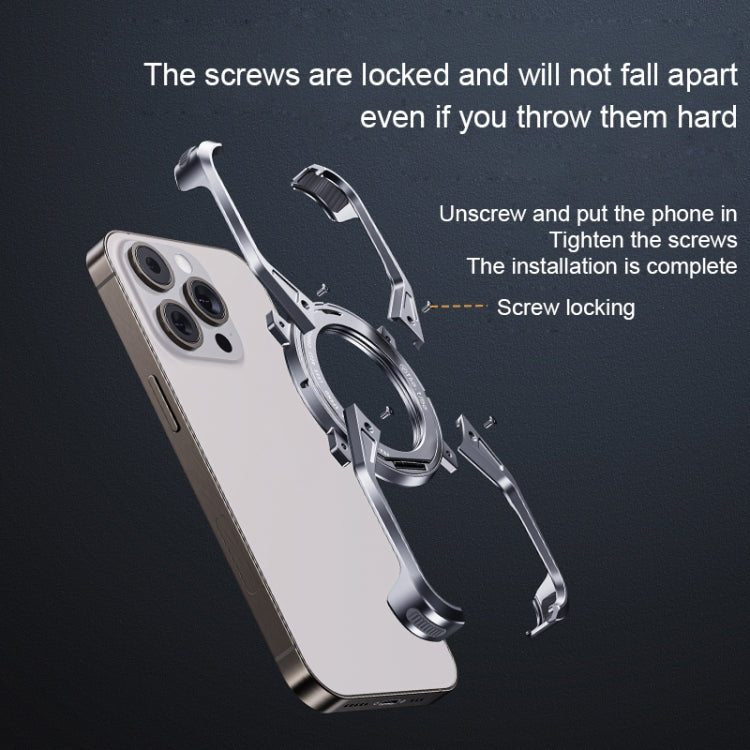 For iPhone 13 Pro / 14 Pro / 15 Pro Aluminum Alloy Frameless 360-Degree Rotating Phone Case(Silver) - iPhone 15 Pro Cases by buy2fix | Online Shopping UK | buy2fix