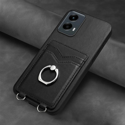 For Motorola Moto G Play 2024 5G R20 Ring Card Holder Phone Case(Black) - Motorola Cases by buy2fix | Online Shopping UK | buy2fix