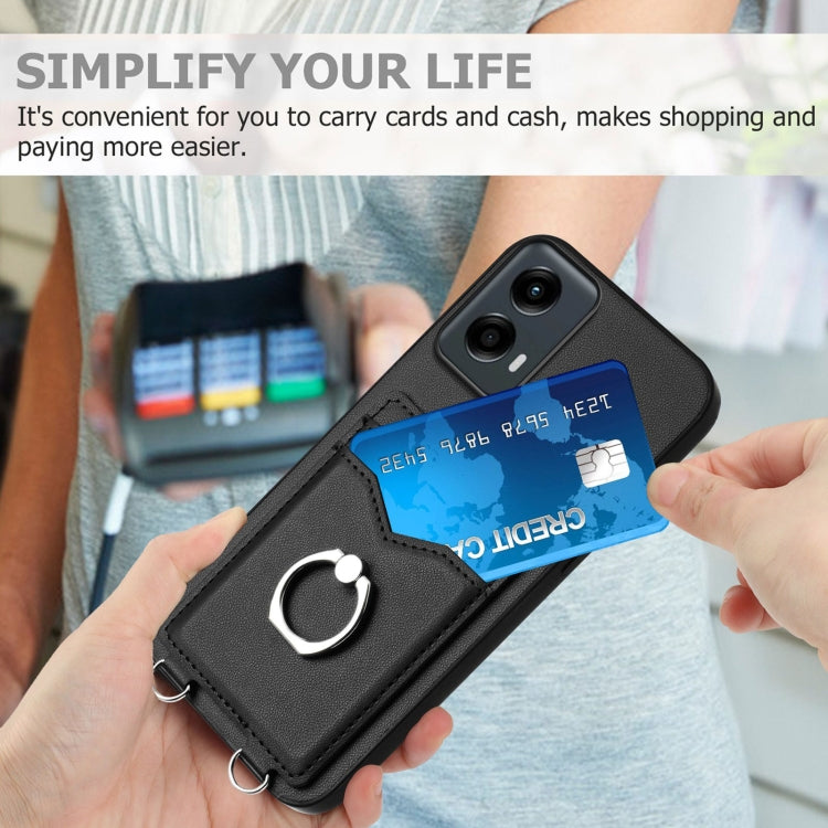 For Motorola Moto G Play 2024 5G R20 Ring Card Holder Phone Case(Black) - Motorola Cases by buy2fix | Online Shopping UK | buy2fix