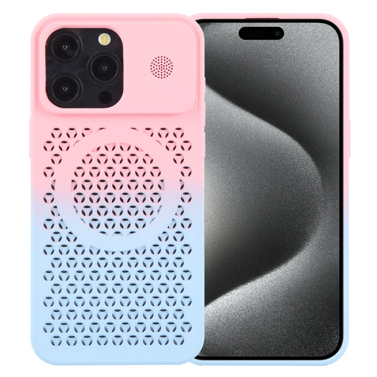 For iPhone 15 Pro Max Gradient Color Honeycomb Aromatherapy MagSafe Phone Case(Pink Blue) - iPhone 15 Pro Max Cases by buy2fix | Online Shopping UK | buy2fix