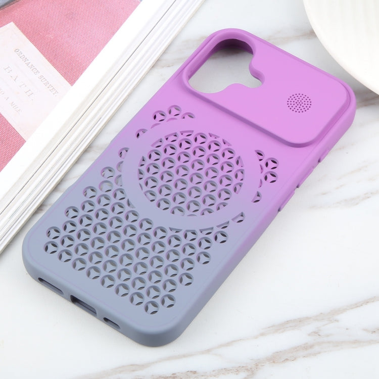 For iPhone 16 Gradient Color Honeycomb Aromatherapy MagSafe Phone Case(Purple Grey) - iPhone 16 Cases by buy2fix | Online Shopping UK | buy2fix