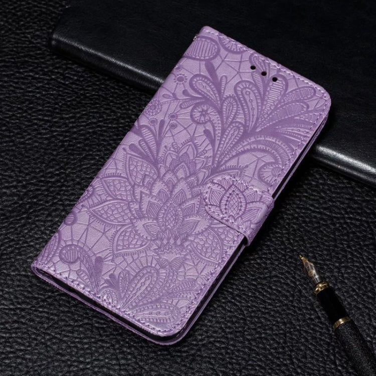 For OnePlus 12 Lace Flower Embossing Flip Leather Phone Case(Purple) - OnePlus Cases by buy2fix | Online Shopping UK | buy2fix