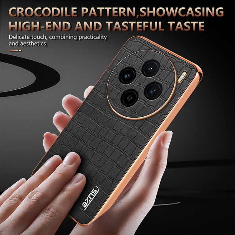 For vivo X100 5G AZNS Electroplated Frame Crocodile Texture Full Coverage Phone Case(Brown) - vivo Cases by AZNS | Online Shopping UK | buy2fix