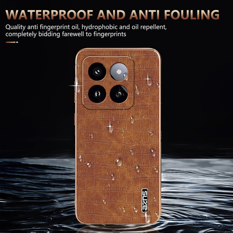 For Xiaomi 14 Pro AZNS Electroplated Frame Crocodile Texture Full Coverage Phone Case(Brown) - 14 Pro Cases by AZNS | Online Shopping UK | buy2fix