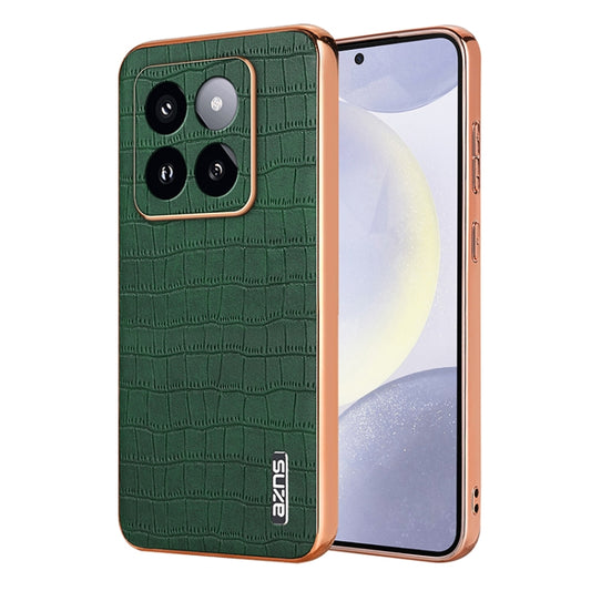 For Xiaomi 14 Pro AZNS Electroplated Frame Crocodile Texture Full Coverage Phone Case(Green) - 14 Pro Cases by AZNS | Online Shopping UK | buy2fix