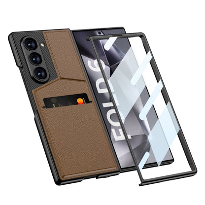 For Samsung Galaxy Z Fold6 GKK Integrated Rotor Bracket Recessed Card Bag Phone Case(Carbon Fibre Texture) - Galaxy Z Fold6 5G Cases by GKK | Online Shopping UK | buy2fix