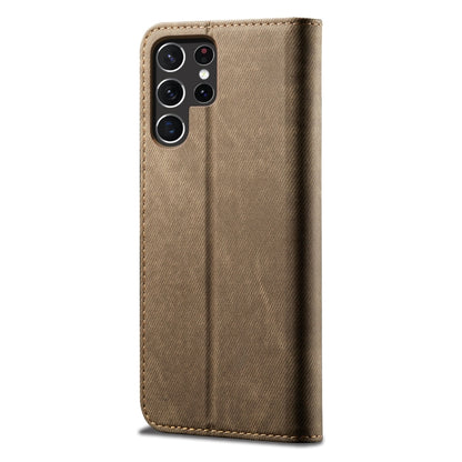 For Samsung Galaxy S25 Ultra 5G Denim Texture Casual Style Horizontal Flip Leather Case(Khaki) - Galaxy S25 Ultra 5G Cases by buy2fix | Online Shopping UK | buy2fix