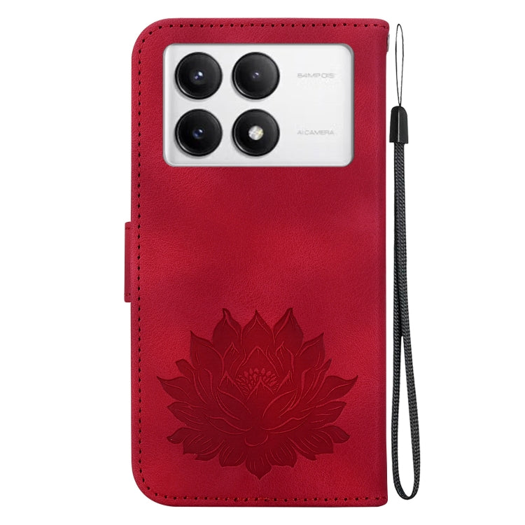 For Redmi K70 / K70 Pro Lotus Embossed Leather Phone Case(Red) - K70 Cases by buy2fix | Online Shopping UK | buy2fix