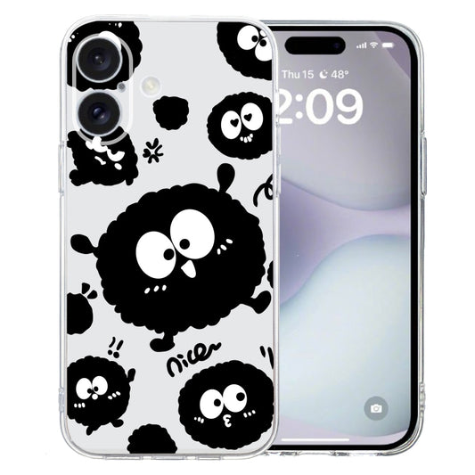 For iPhone 16 Colored Drawing Pattern Transparent TPU Phone Case(Black Eye) - iPhone 16 Cases by buy2fix | Online Shopping UK | buy2fix