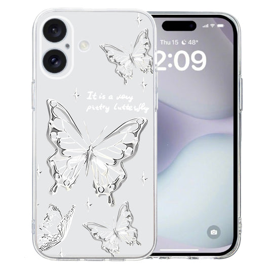 For iPhone 16 Colored Drawing Pattern Transparent TPU Phone Case(Butterflies) - iPhone 16 Cases by buy2fix | Online Shopping UK | buy2fix