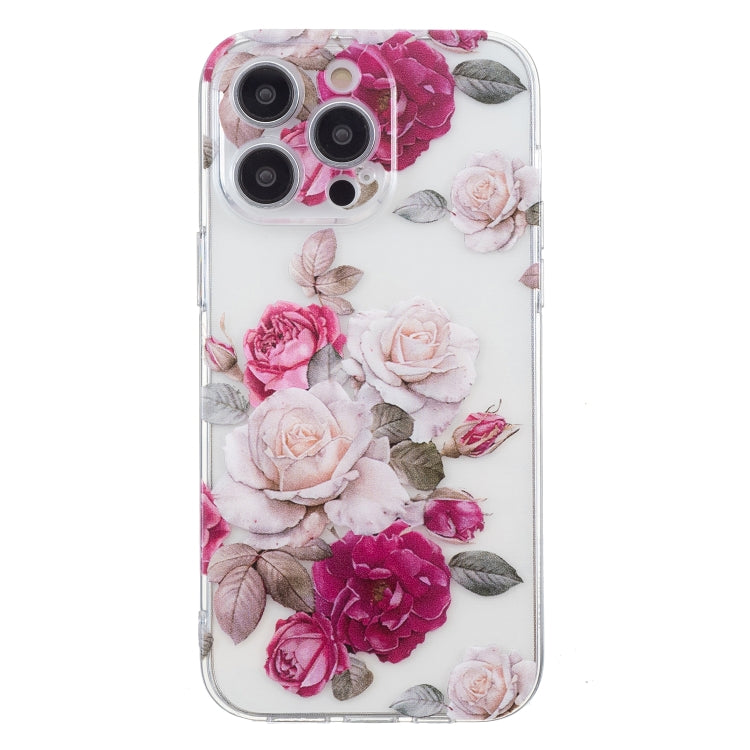 For iPhone 16 Pro Colored Drawing Pattern Transparent TPU Phone Case(Peony) - iPhone 16 Pro Cases by buy2fix | Online Shopping UK | buy2fix