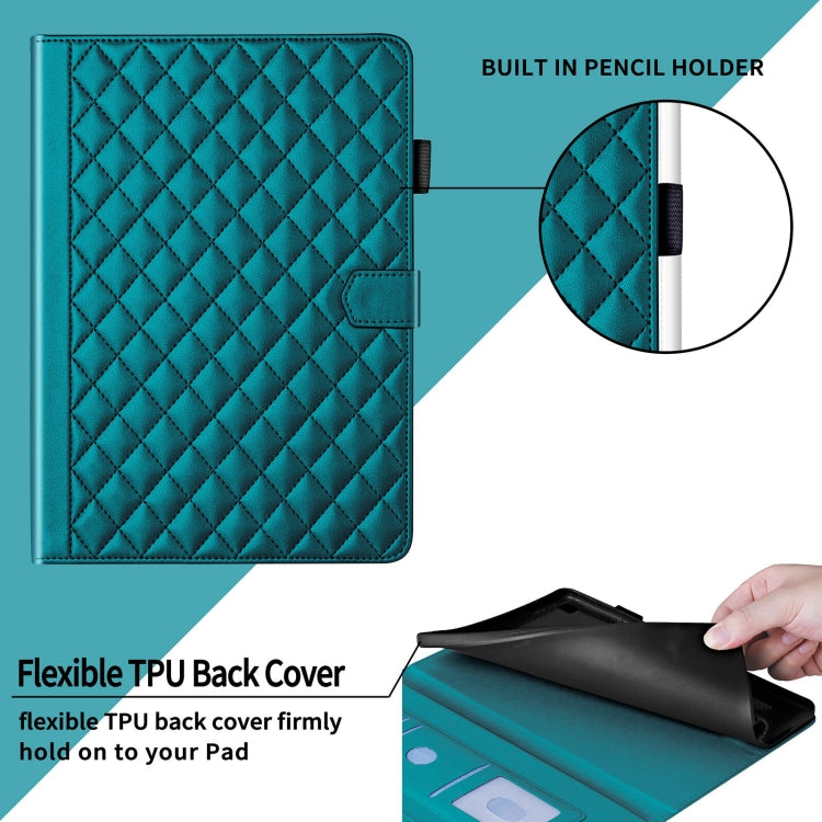 For Samsung Galaxy Tab S9 FE / S9 Rhombus Lattice Leather Tablet Case(Dark Green) - Galaxy Tab S9 FE by buy2fix | Online Shopping UK | buy2fix