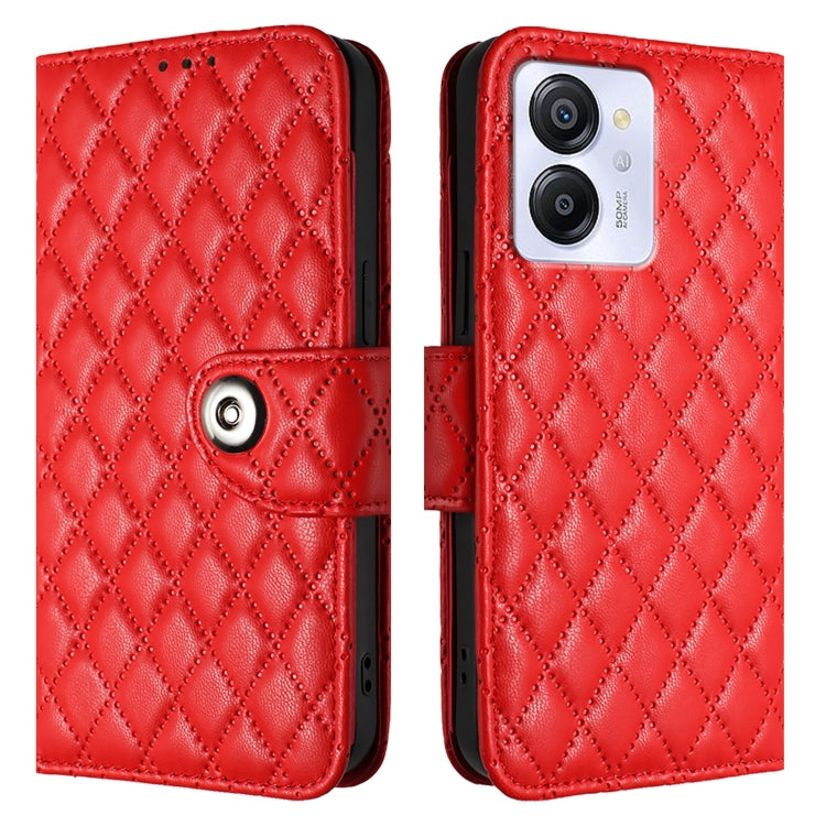 For Blackview Color 8 Rhombic Texture Flip Leather Phone Case with Lanyard(Red) - More Brand by buy2fix | Online Shopping UK | buy2fix