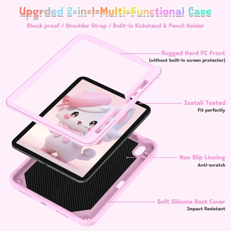 For iPad Air 11 2024 Cat Holder Silicone Hybrid PC Tablet Case with Strap(Cherry Blossom Pink) - iPad Air 11 2024 Cases by buy2fix | Online Shopping UK | buy2fix