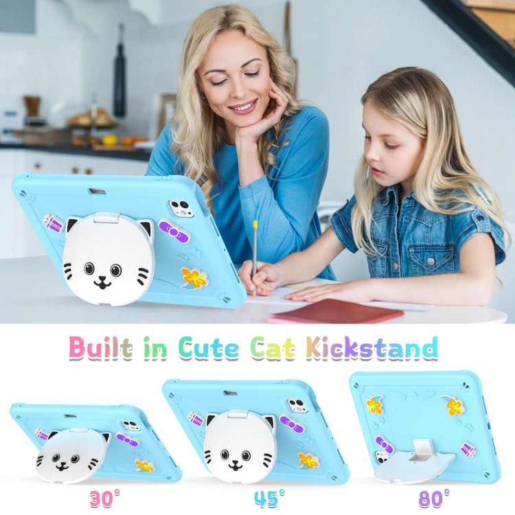 For iPad Pro 11 2024 Cat Holder Silicone Hybrid PC Tablet Case with Strap(Sky Blue) - iPad Pro 11 2024 Cases by buy2fix | Online Shopping UK | buy2fix