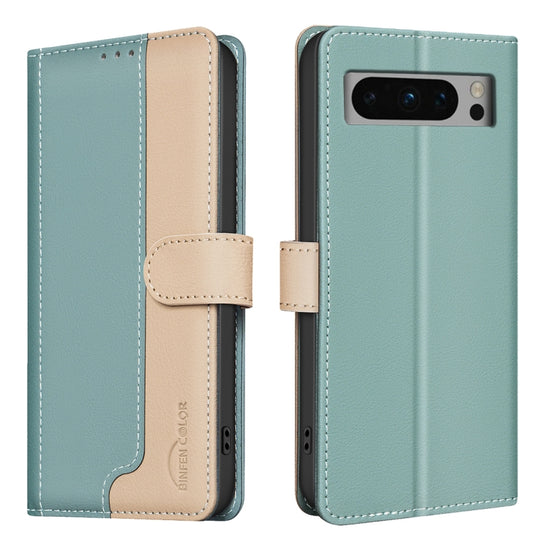 For Google Pixel 9 Pro Color Matching RFID Anti-theft Leather Phone Case(Green) - Google Cases by buy2fix | Online Shopping UK | buy2fix