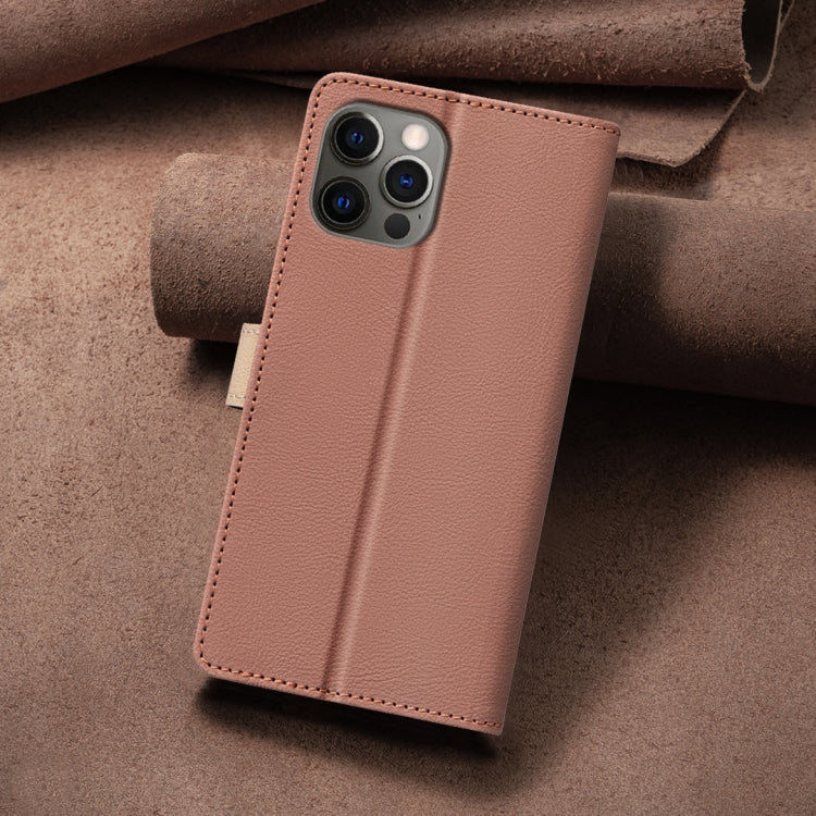 For iPhone 16 Pro Color Matching RFID Anti-theft Leather Phone Case(Brown) - iPhone 16 Pro Cases by buy2fix | Online Shopping UK | buy2fix