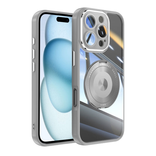 For iPhone 16 Pro Max 360 Holder Magsafe Acrylic Hybrid TPU Phone Case(Grey) - iPhone 16 Pro Max Cases by buy2fix | Online Shopping UK | buy2fix