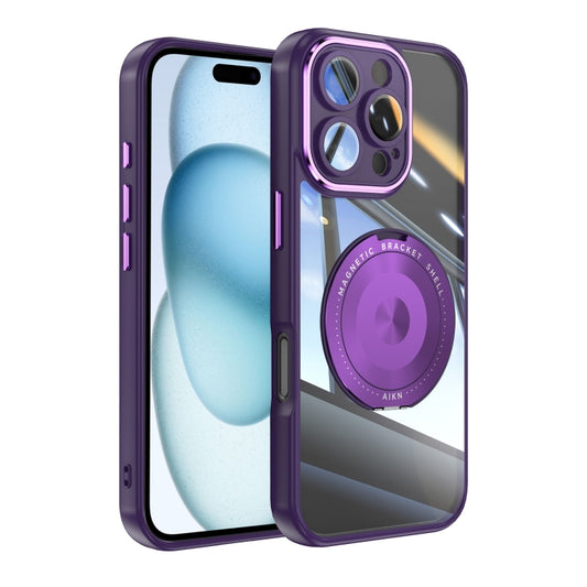 For iPhone 16 Pro Max 360 Holder Magsafe Acrylic Hybrid TPU Phone Case(Purple) - iPhone 16 Pro Max Cases by buy2fix | Online Shopping UK | buy2fix