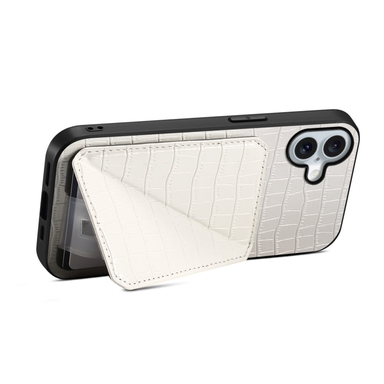 For iPhone 16 Plus Imitation Crocodile Leather Back Phone Case with Holder(White) - iPhone 16 Plus Cases by buy2fix | Online Shopping UK | buy2fix