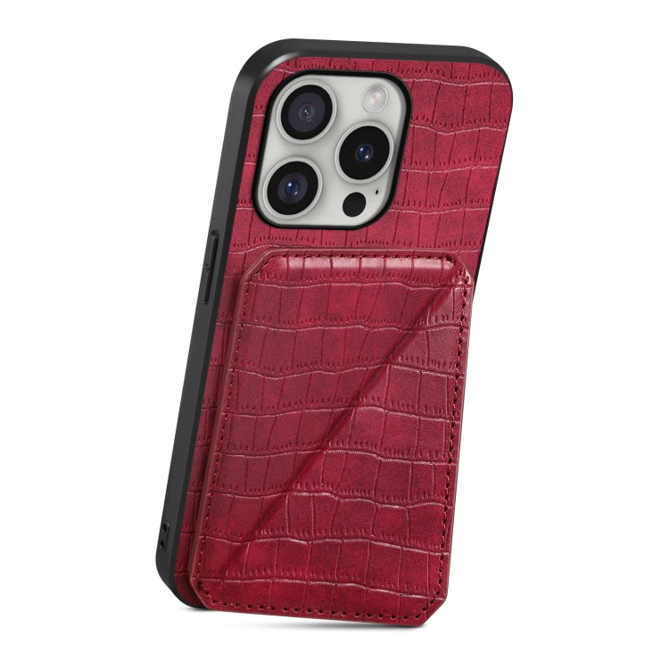 For iPhone 16 Pro Imitation Crocodile Leather Back Phone Case with Holder(Rose Red) - iPhone 16 Pro Cases by buy2fix | Online Shopping UK | buy2fix