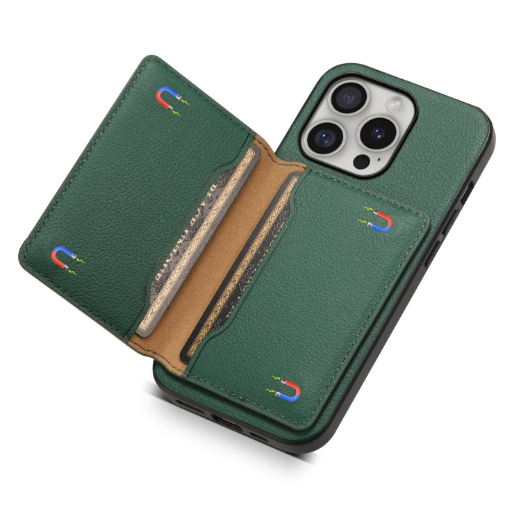 For iPhone 16 Pro Calf Texture Card Bag Design Full Coverage Phone Case(Green) - iPhone 16 Pro Cases by buy2fix | Online Shopping UK | buy2fix