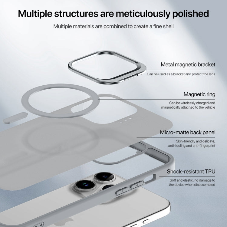 For iPhone 15 Pro Max Magsafe Skin Feel Lens Holder Phone Case(Titanium Grey) - iPhone 15 Pro Max Cases by buy2fix | Online Shopping UK | buy2fix