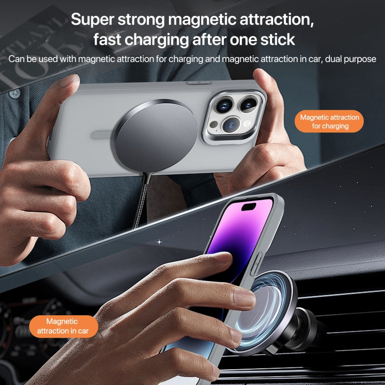 For iPhone 15 Pro Max Magsafe Skin Feel Lens Holder Phone Case(Titanium Grey) - iPhone 15 Pro Max Cases by buy2fix | Online Shopping UK | buy2fix