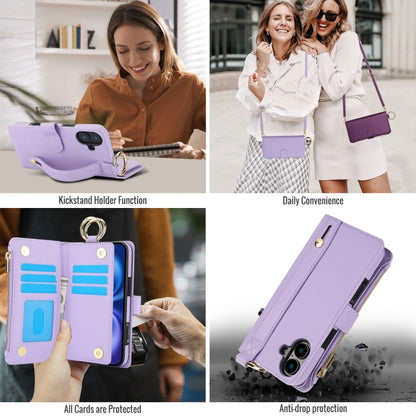 For iPhone 16 Crossbody Ring Multifunctional Wallet Leather Phone Case(Purple) - iPhone 16 Cases by buy2fix | Online Shopping UK | buy2fix