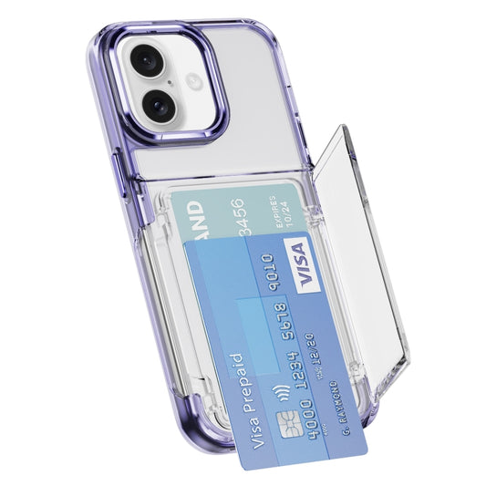 For iPhone 16 Card Holder Acrylic Hybrid TPU Phone Case(Transparent Purple) - iPhone 16 Cases by buy2fix | Online Shopping UK | buy2fix