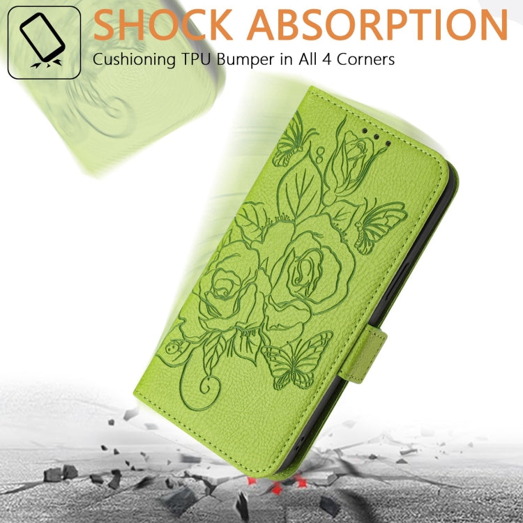 For Samsung Galaxy S25 5G Embossed Rose RFID Anti-theft Leather Phone Case(Green) - Galaxy S25 5G Cases by buy2fix | Online Shopping UK | buy2fix