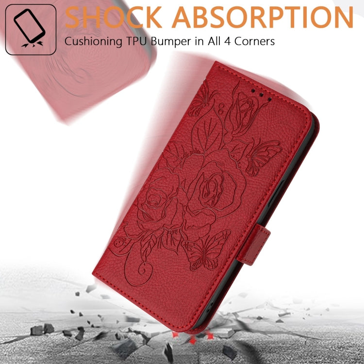 For Samsung Galaxy S25 Ultra 5G Embossed Rose RFID Anti-theft Leather Phone Case(Red) - Galaxy S25 Ultra 5G Cases by buy2fix | Online Shopping UK | buy2fix