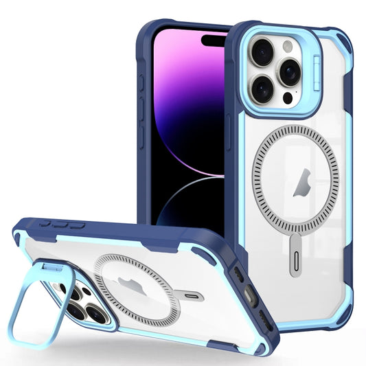 For iPhone 14 Pro Transparent Acrylic MagSafe Lens Holder Phone Case(Blue) - iPhone 14 Pro Cases by buy2fix | Online Shopping UK | buy2fix