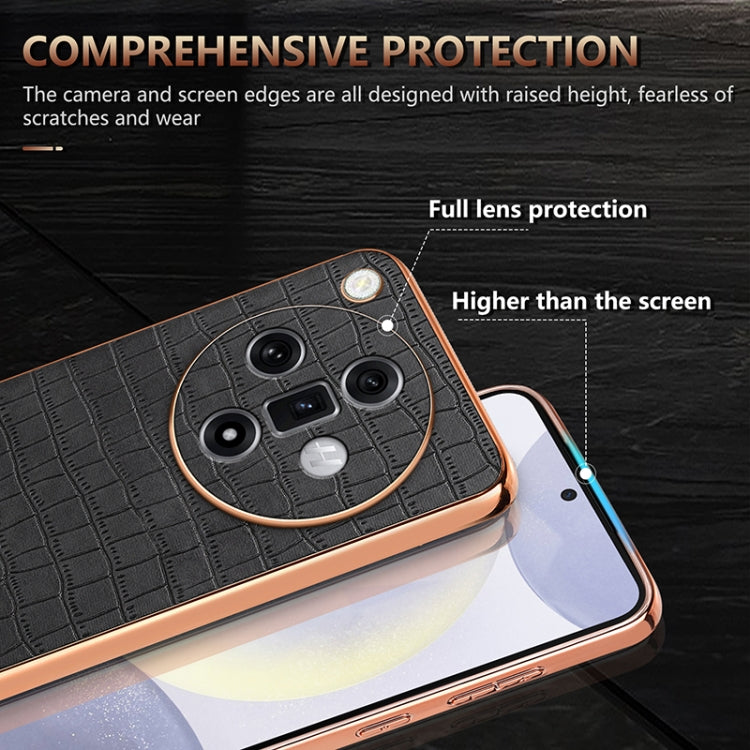 For OPPO Find X7 Ultra AZNS Electroplated Frame Crocodile Texture Full Coverage Phone Case(White) - Find X7 Ultra Cases by AZNS | Online Shopping UK | buy2fix