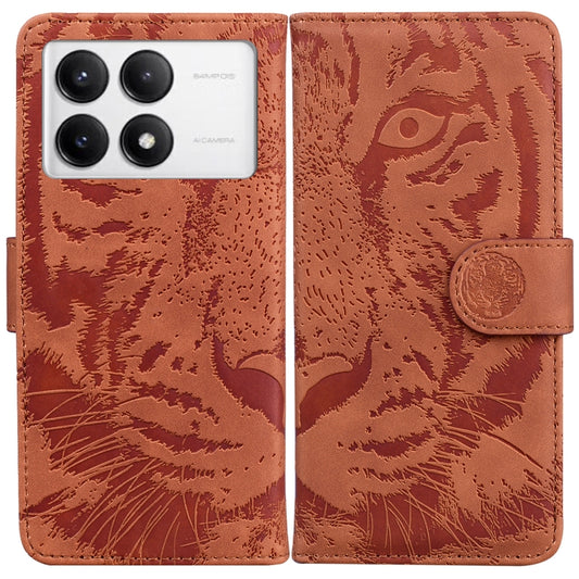 For Redmi K70 / K70 Pro Tiger Embossing Pattern Flip Leather Phone Case(Brown) - K70 Cases by buy2fix | Online Shopping UK | buy2fix