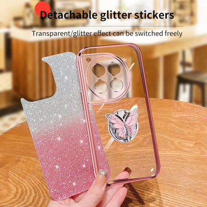 For OnePlus 12 Plated Gradient Glitter Butterfly Holder TPU Phone Case(Pink) - OnePlus Cases by buy2fix | Online Shopping UK | buy2fix