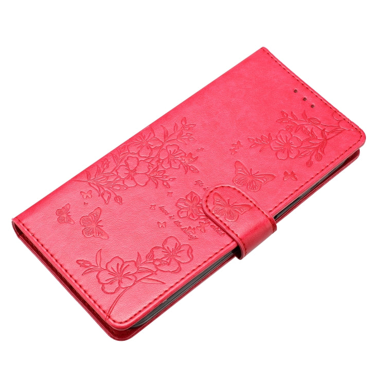 For iPhone 16 Pro Butterflies and Flowers Leather Phone Case(Red) - iPhone 16 Pro Cases by buy2fix | Online Shopping UK | buy2fix