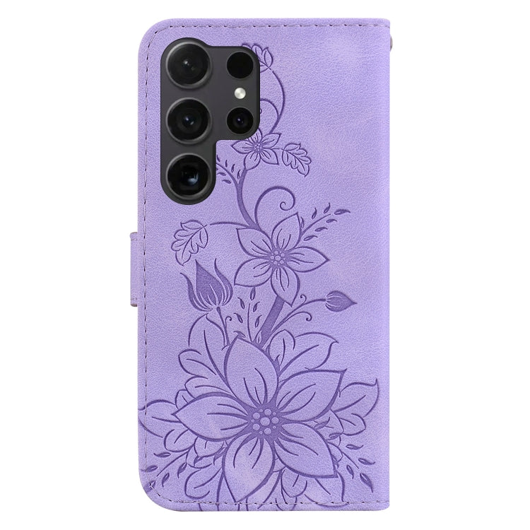 For Samsung Galaxy S25 Ultra 5G Lily Embossed Leather Phone Case(Purple) - Galaxy S25 Ultra 5G Cases by buy2fix | Online Shopping UK | buy2fix