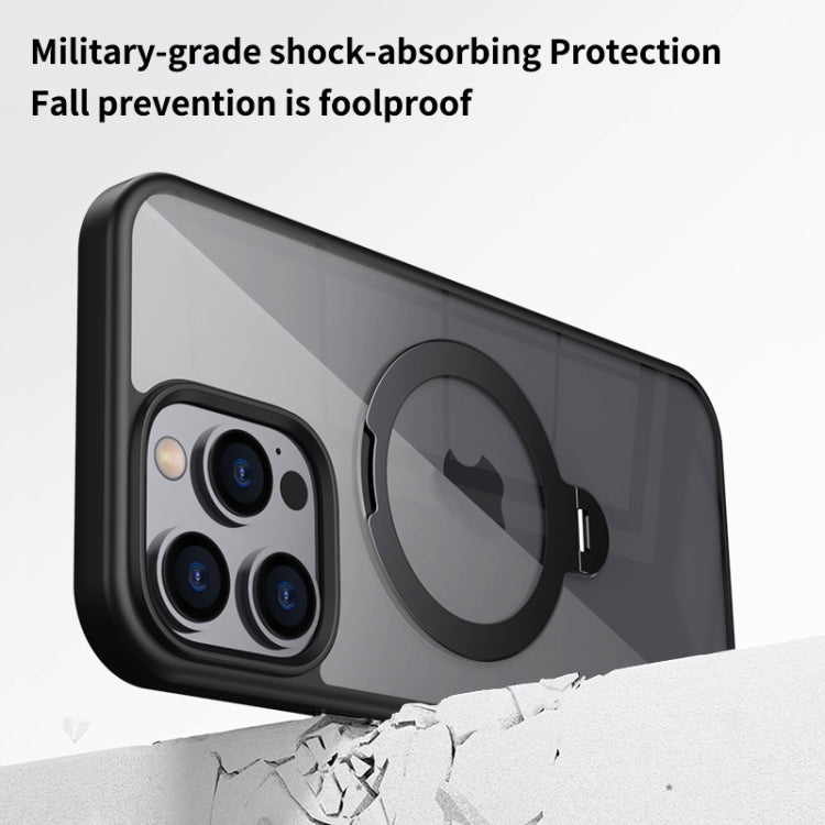 For iPhone 16 Plus Transparent MagSafe Magnetic Rotating Ring Holder Phone Case(Grey) - iPhone 16 Plus Cases by buy2fix | Online Shopping UK | buy2fix