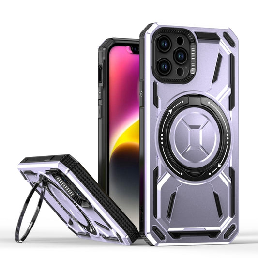 For iPhone 12 / 12 Pro Armor II Series MagSafe Magnetic Holder Phone Case(Light Purple) - iPhone 12 / 12 Pro Cases by buy2fix | Online Shopping UK | buy2fix